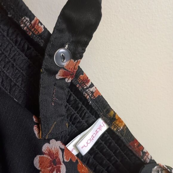 Xhilaration Womens Mini Dress Sz Small Black Floral Ruched Adjustable Strap Y2K - Picture 5 of 6